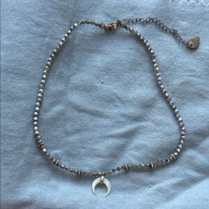 Gold and Silver Beaded Crescent Necklace